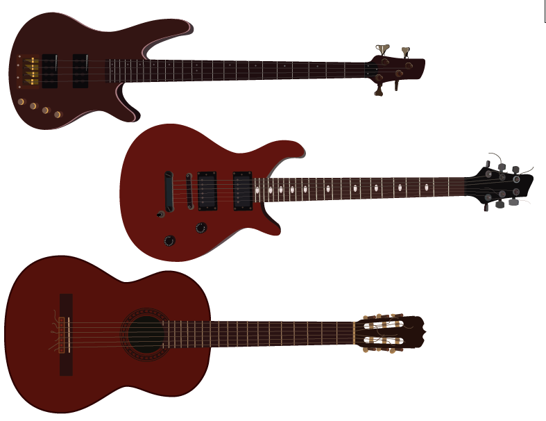Electric, Acoustic and Bass Guitar | Cheap Vector Art
